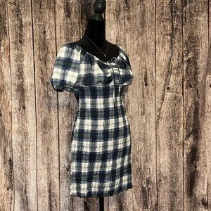 Style House ribbed plaid scrunch top dress 💙💚🤍